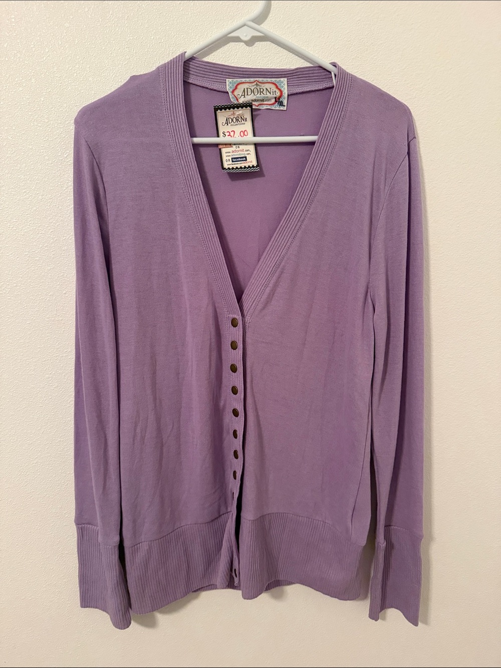 Zenana Outfitters Lavender Button-Down V-Neck Cardigan